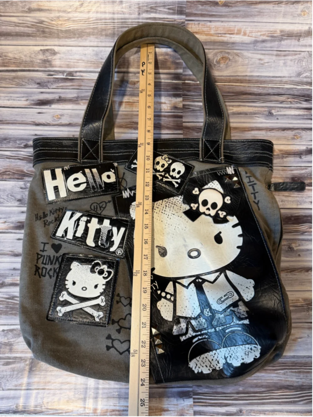 Rare Hello Kitty 2012 Graphic Patchwork Punk Loungefly Tote Bag Sanrio Y2K